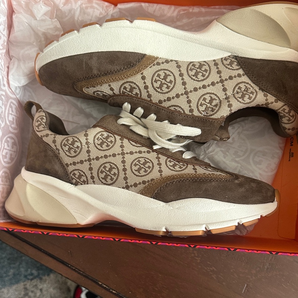 Tory Burch Brown and Cream Athletic Shoes